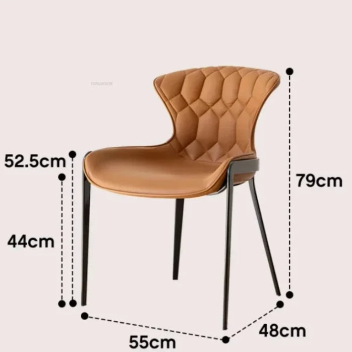 Modern Tufted Leather Dining Chair with Black Metal Legs - Cognac