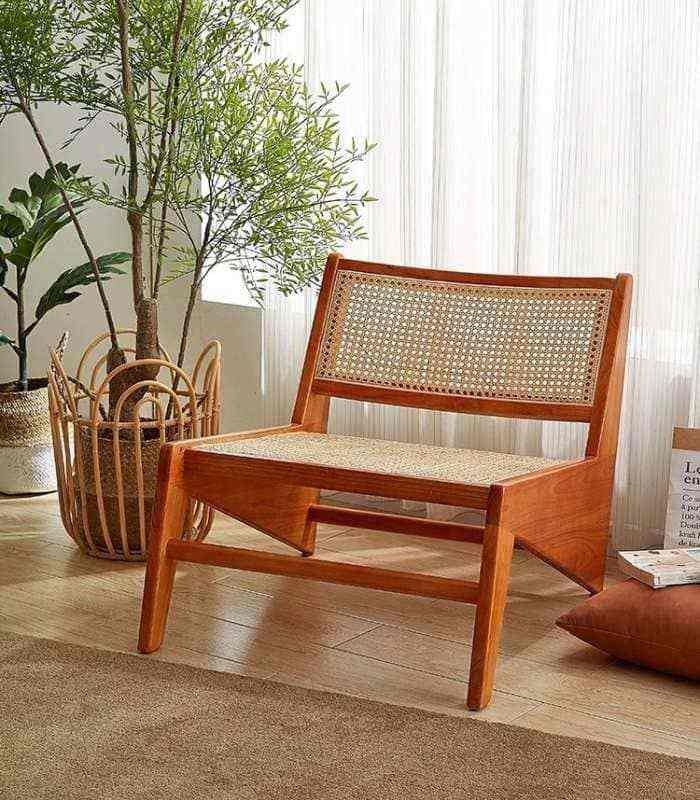 Occasional Chair Rattan Solid Wood Oak Large Retro Arm Chair 59 cm