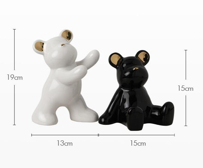 2 Pcs Set Teddy Bear Bookends Ceramic 15-19 cm