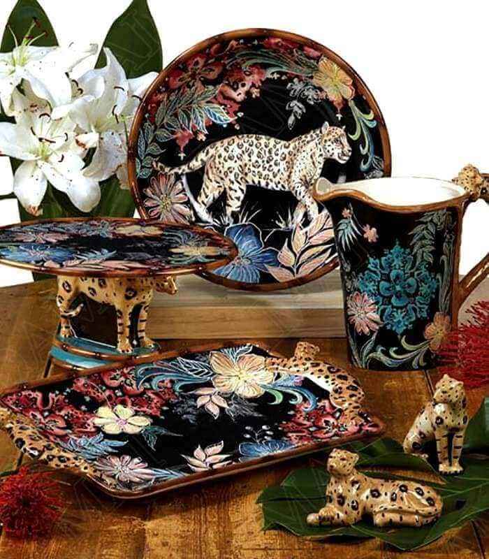 Decorative Coffee Table Tray Leopard Ceramic 42 cm