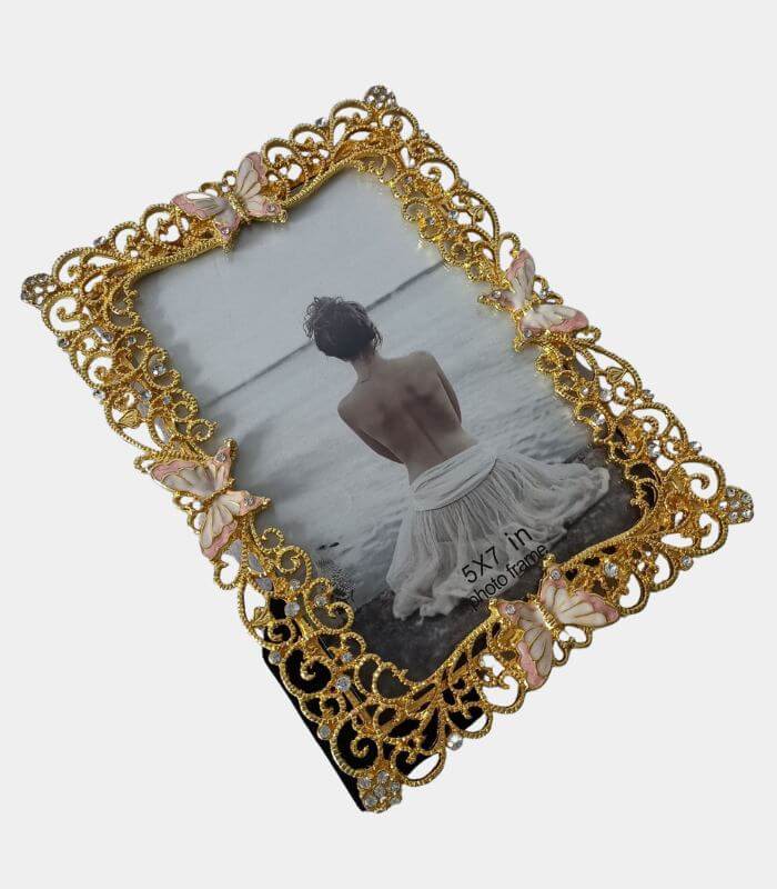 Vintage Butterfly Filigree Photo Frame - Gold and Pink (Individual Sizes Available)