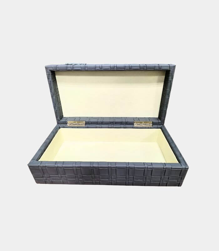 Leather Jewelry Box with Silver Drip Accent - Elegant Storage (2 Sizes) Grey