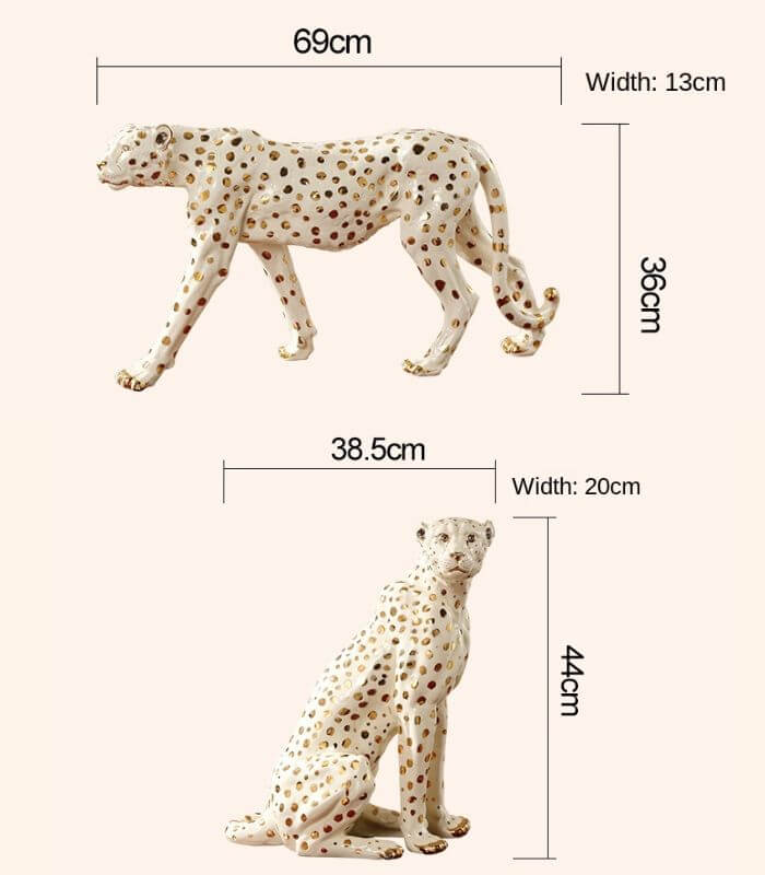 Ceramic Sculpture Leopard Gold White Hand Painted New Large