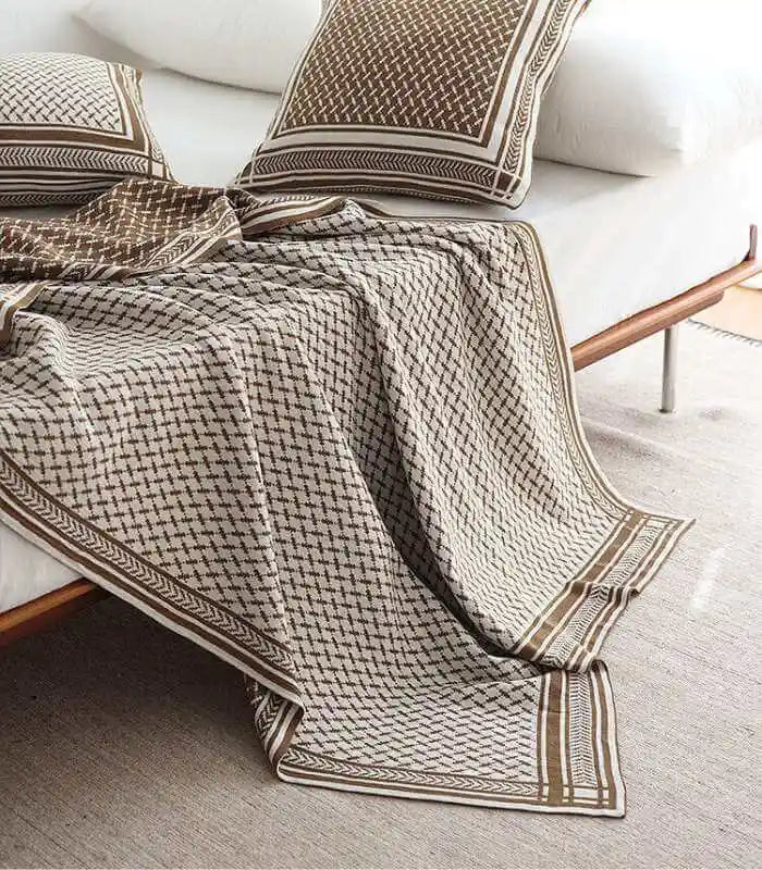 Versatile Reversible Throw Blanket - Cozy & Stylish Brown & White Knitted