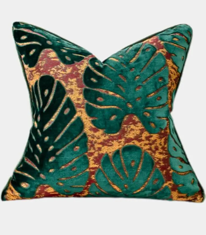 Velvet Floral Garden Cushion Cover Velvet Embroidery Green