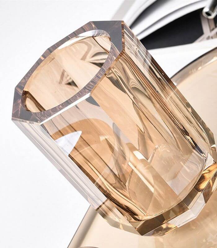 Crystal Glass Bathroom Tumbler - Modern Geometric Toothbrush Holder - Amber Bathroom Accessory