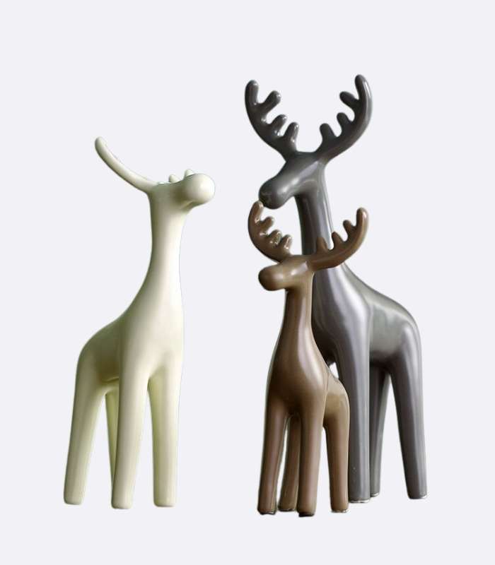 Set of 3 Blitzen Reindeer Figurine Ornament Ceramic Christmas Decor