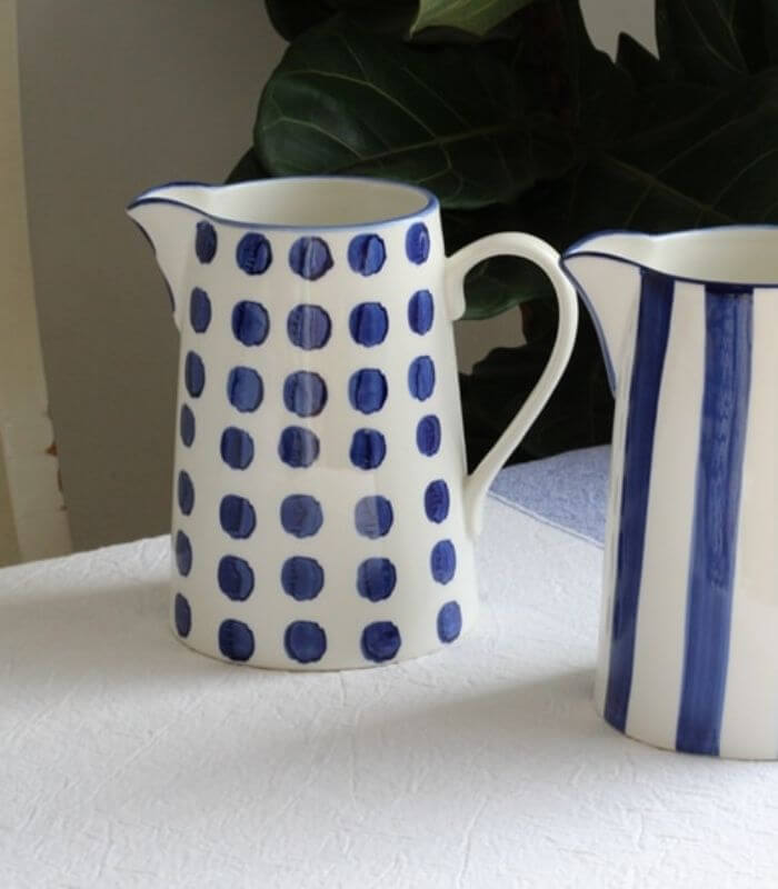 Blue Ceramic Jugs Hand-painted White & Blue 19cm