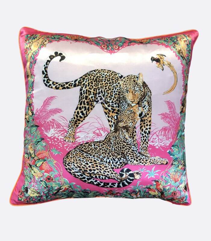Leopard Duo Silk Satin Throw Pillow Case Cushion Cover Back Cushion 45 cm