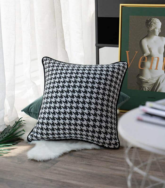 Modern Houndstooth Pattern Cushion Cover Black & White 45x45cm