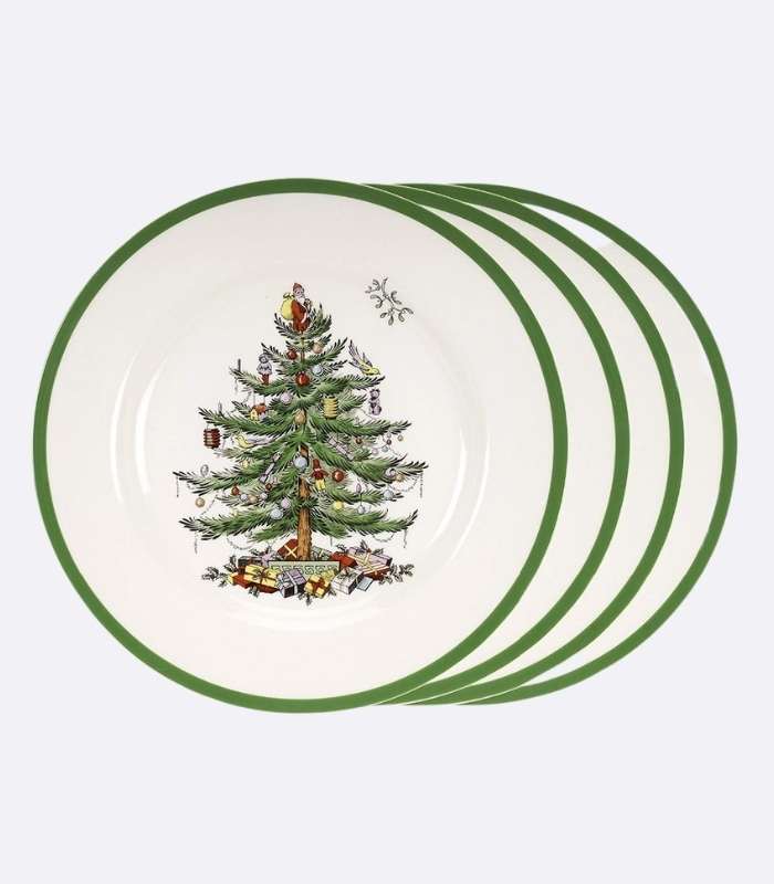 Set of 4 European Christmas Tree Plates Dinner Plates Porcelain 20.5 cm
