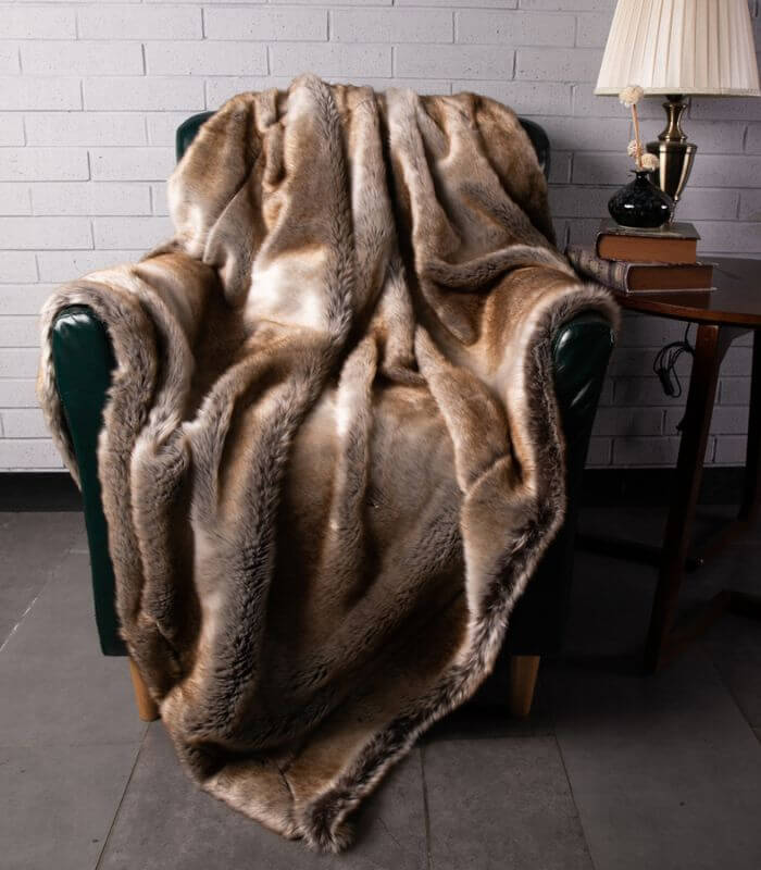 Plush Faux Fur Throw Blanket - Soft Thick Brown Animal Pattern