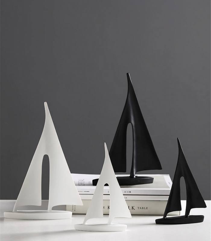 Sailboat Resin Sculpture Home Decoration Black & White