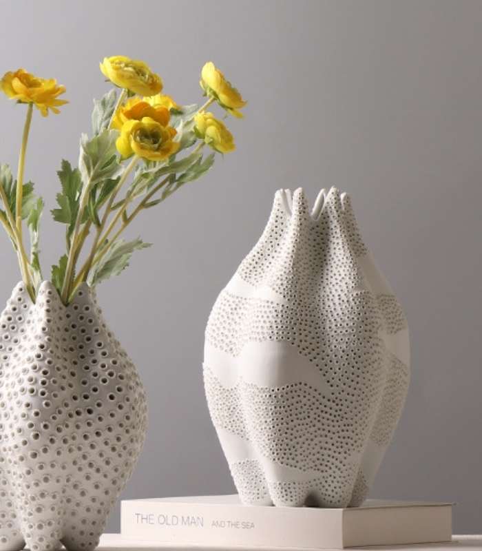 Luna Ceramic Table Vase Hollow Out Dot Handmade 26 cm