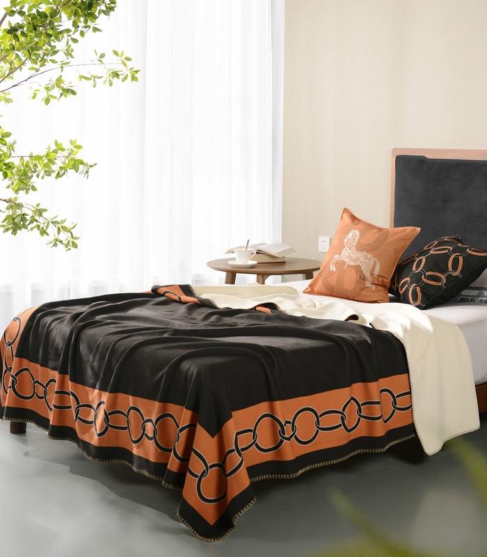 Modern Luxe Blanket Soft Bed Sofa Throw Organge and Black
