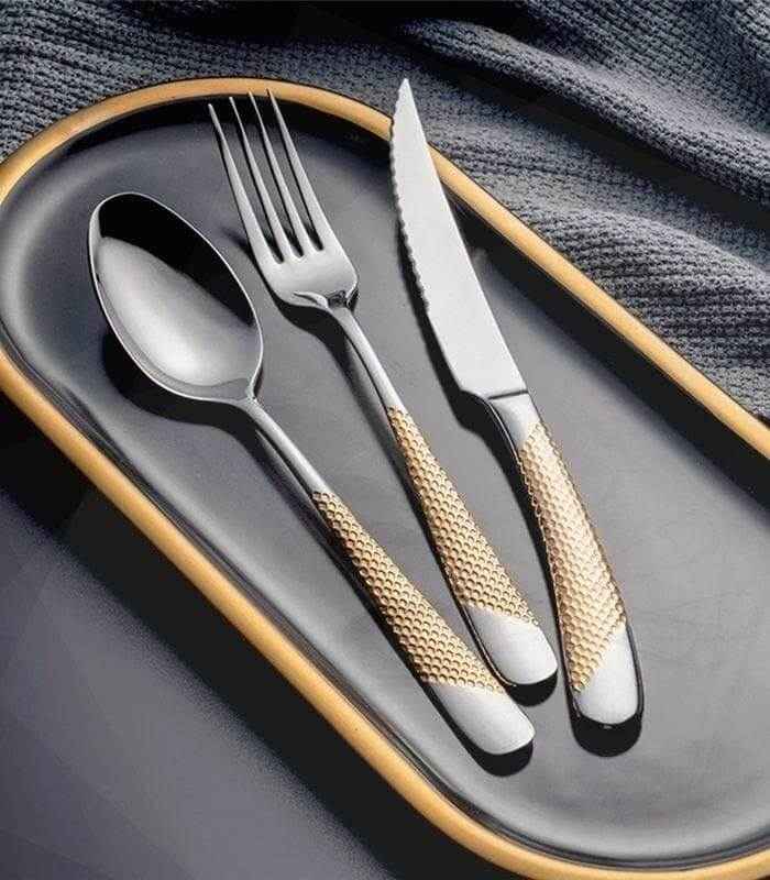 4 Pcs Premium Cutlery Set Stainless Steel Mirror-Polished Silver Gold