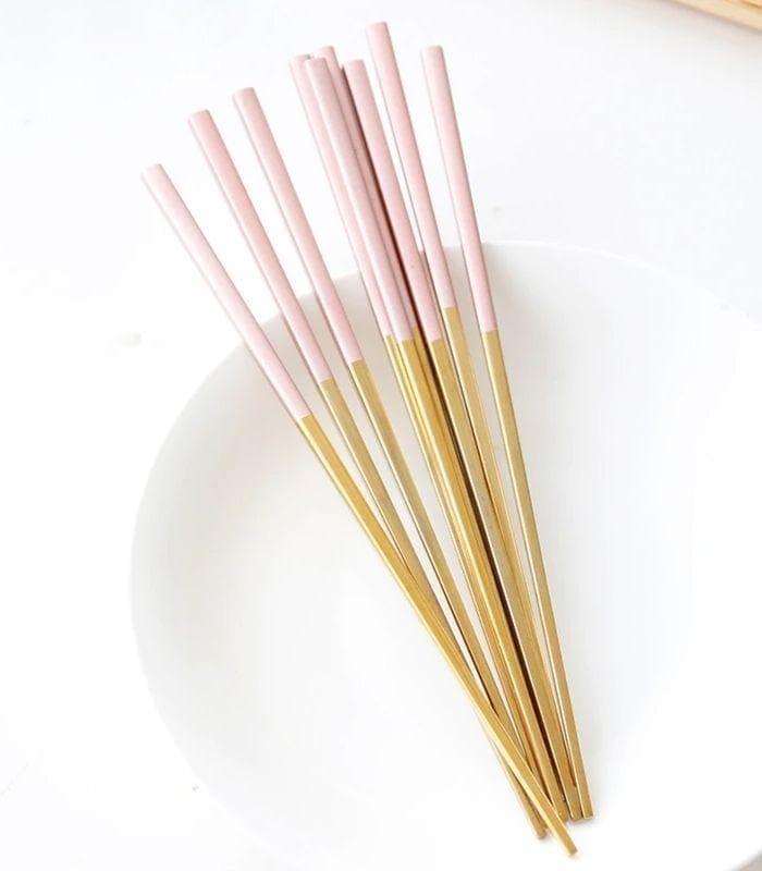 10 Pairs Chopstick Set Stainless Steel Pink Reusable 23.5 cm