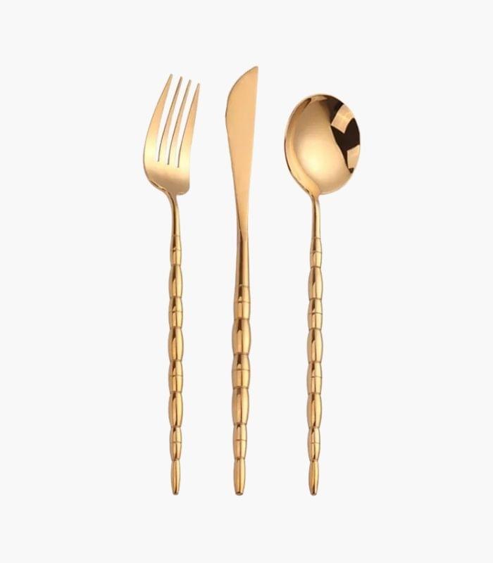 3 Pcs Bamboo Cutlery Sets Fork Knife Spoon 304 Stainless