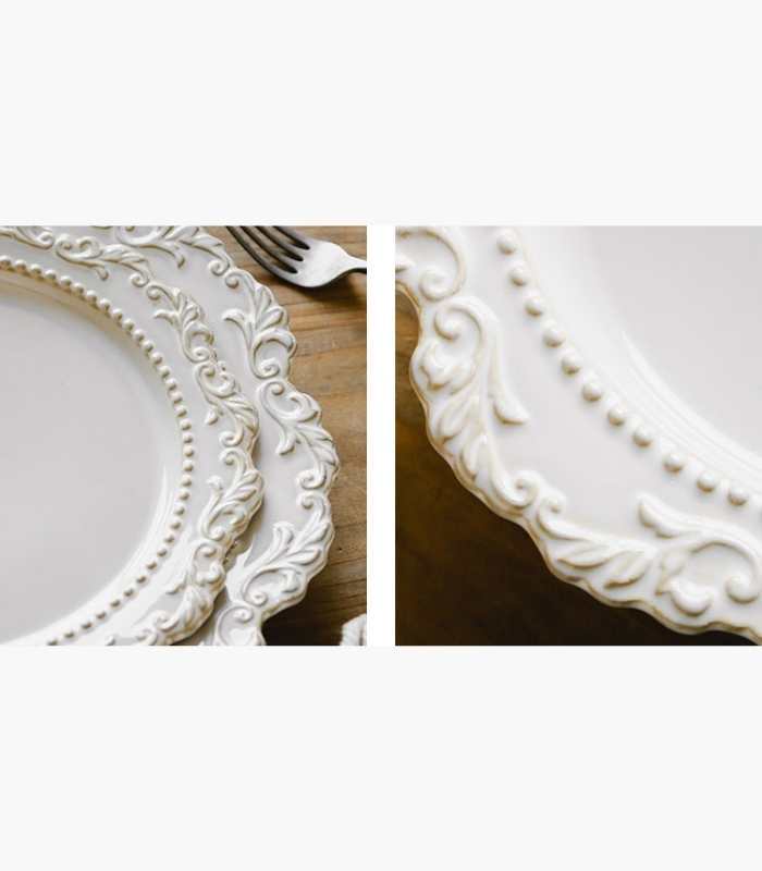 French Baroque Dinner Plates Ceramic Embossed Dinner Tableware