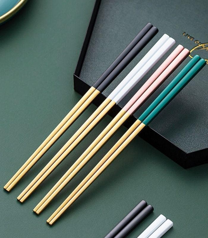 5 Pairs Chopstick Set Stainless Steel Reusable 23.5 cm