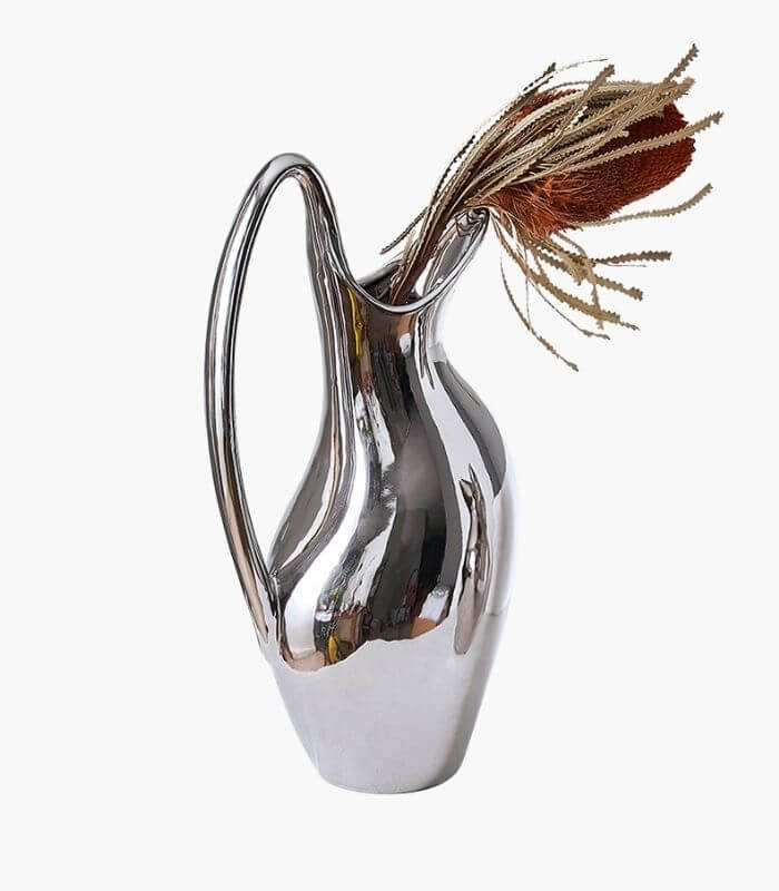 Glazed Ceramic Silver Water Vase/Jug