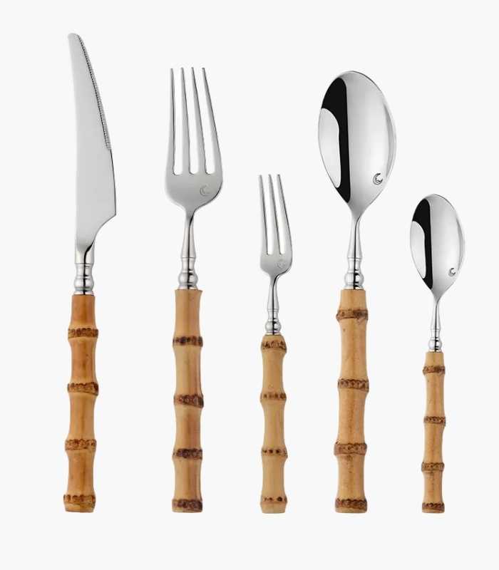 Bamboo Handle Cutlery Set Natural Bamboo 304 Stainless Steel
