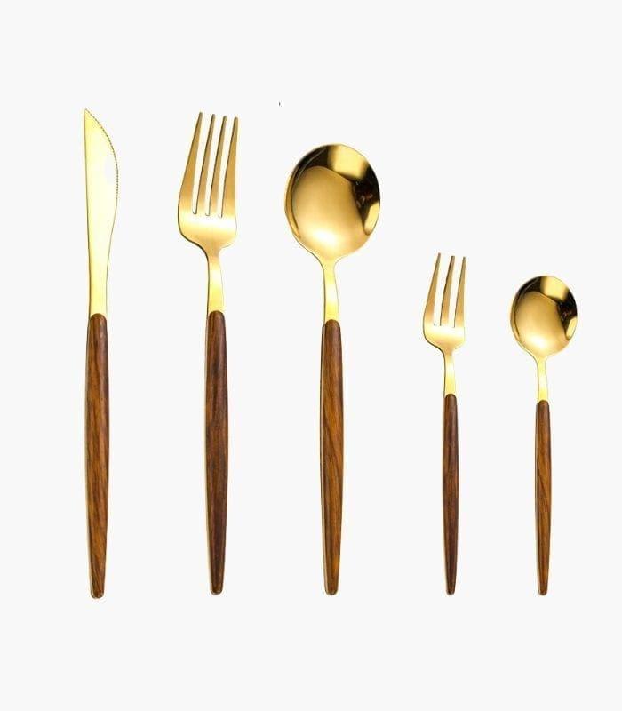 30 Pcs Cutlery Set Dinnerware 304 Stainless Steel Wooden Handle