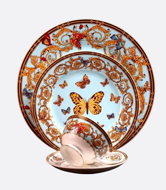 4 Pcs Set Butterfly Plates and Coffee Cup Tableware Bone China Ceramic