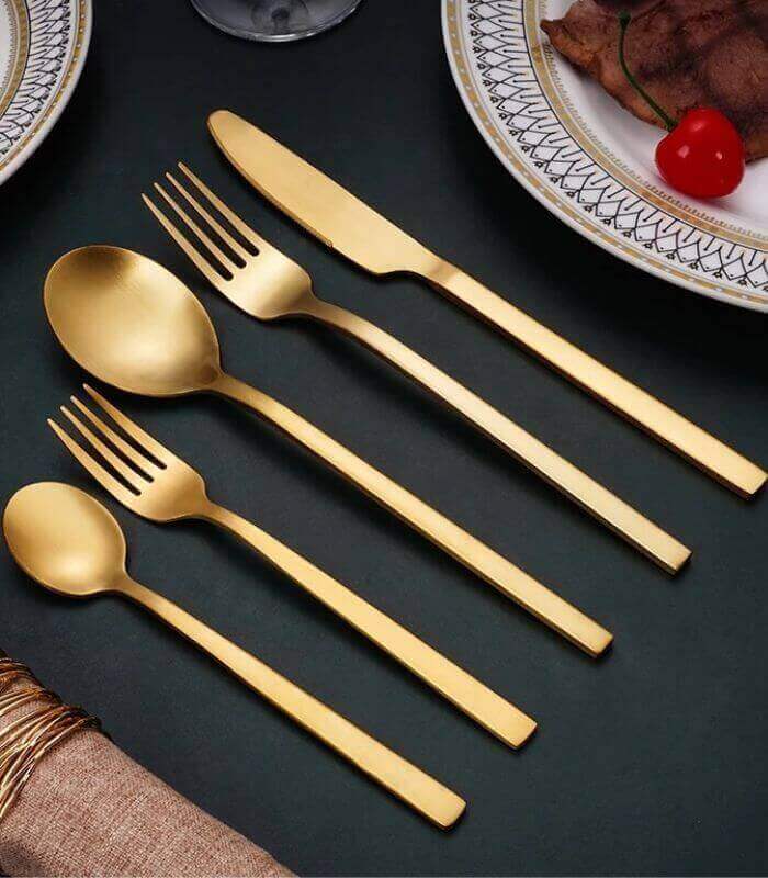 30 Pcs Cutlery Set Boston Contemporary 18/10 Matt Gold Stainless Steel Set for 6