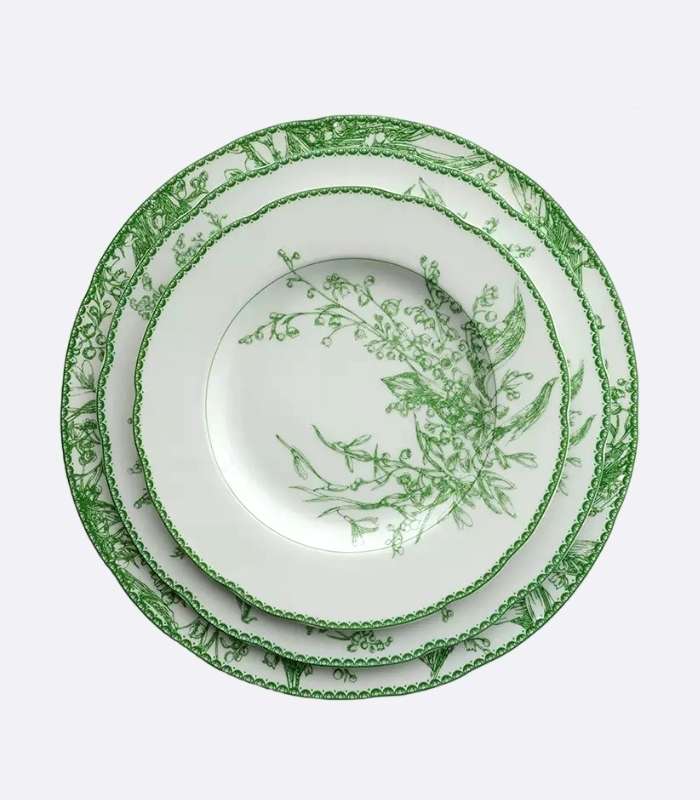Modern Ceramic Plate Classical Lily Bone China Jade Green