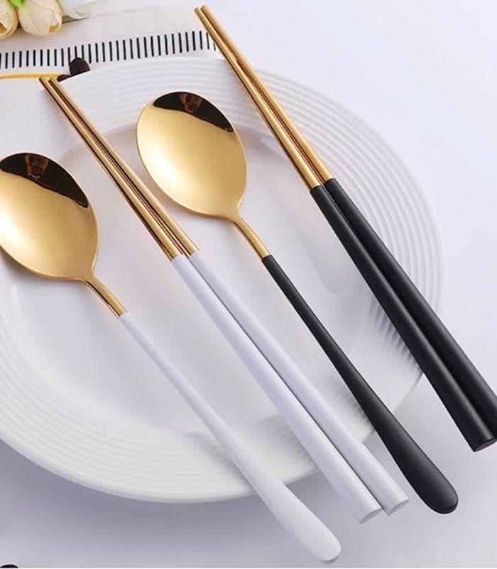2pcs/set Japanase Chopsticks and Spoon Set Stainless Steel Tableware