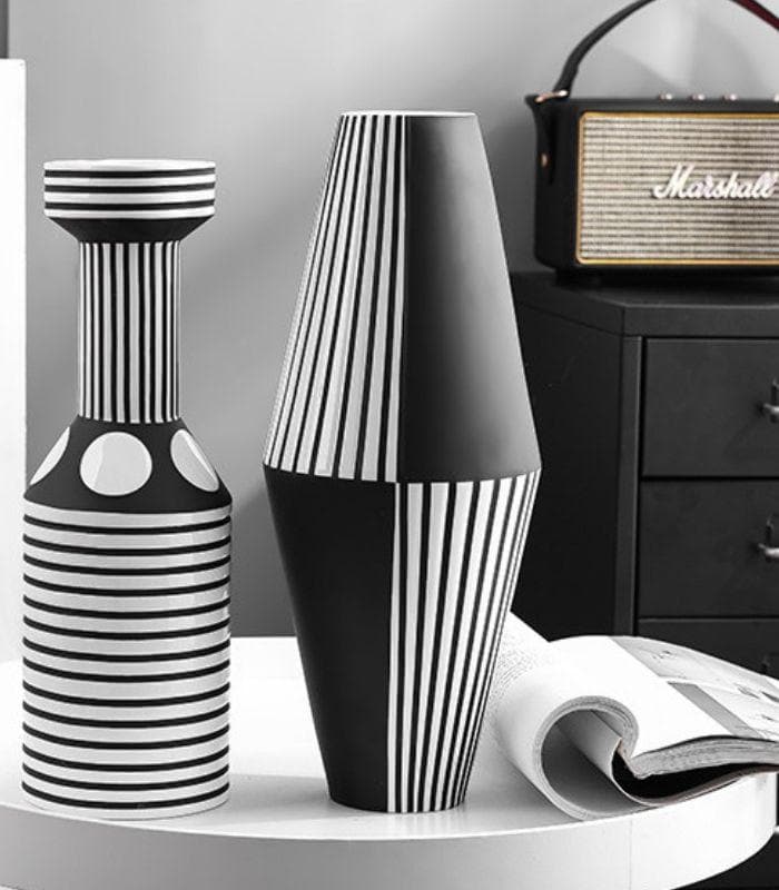 Ceramic Geometric Vase Minimalist Black and White