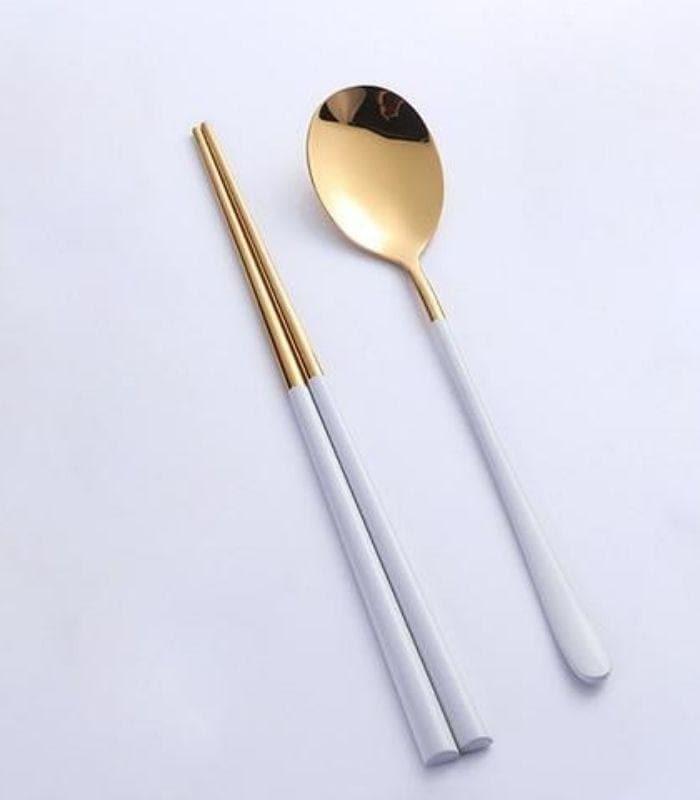 2pcs/set Japanase Chopsticks and Spoon Set Stainless Steel Tableware