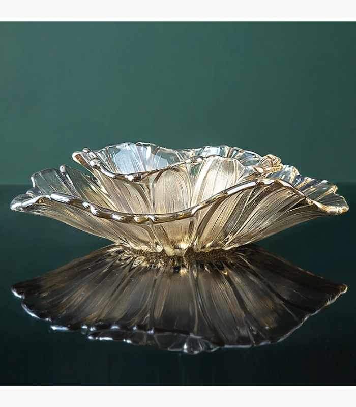 Crystal Glass Decorative Fruit Bowl Golden Yellow