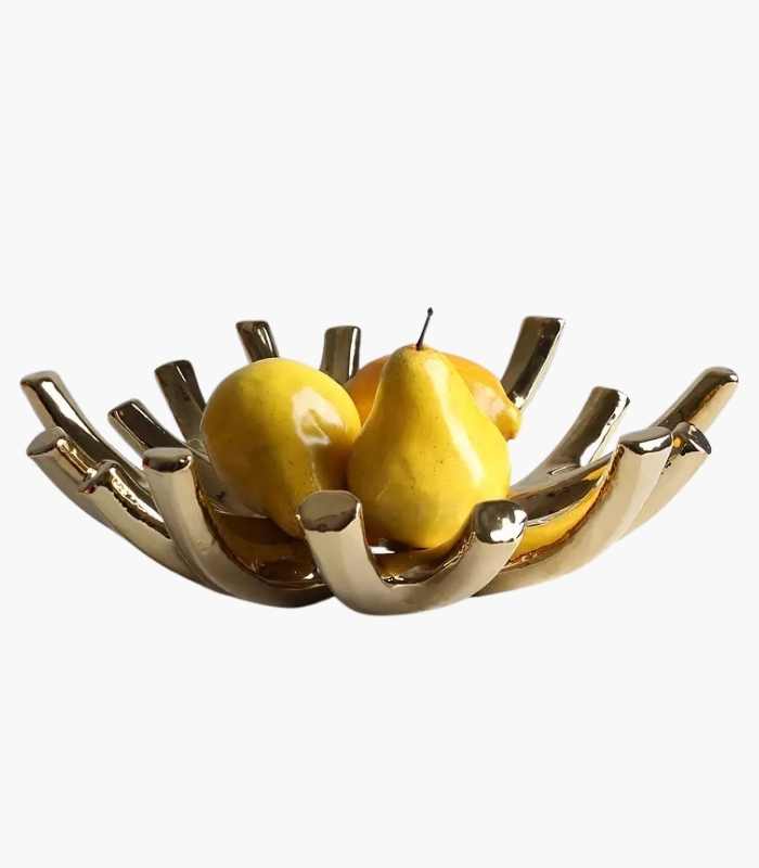 Gold Ceramic Branch Fruit Bowl 34 cm