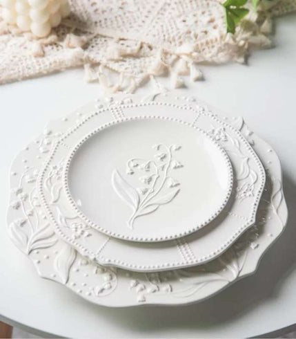 Ceramic Plate Lily of the Valley Embossed Flower Dinner Tableware ...