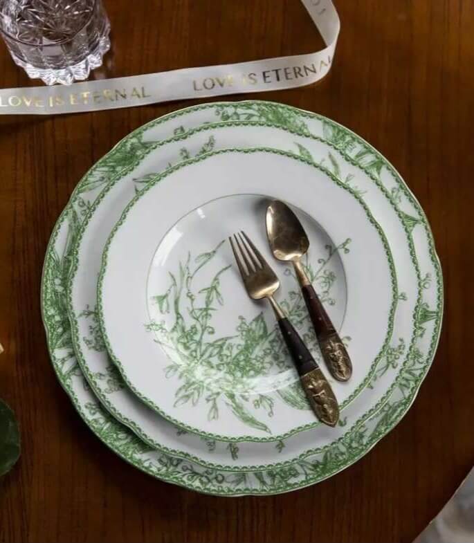 Modern Ceramic Plate Classical Lily Bone China Jade Green