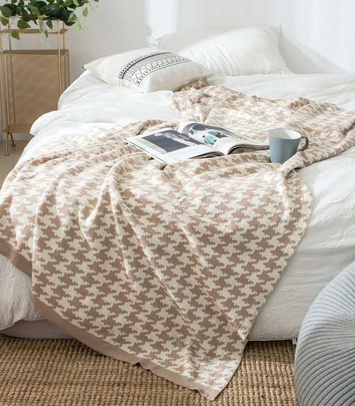 Houndstooth Throw Blanket Soft Cotton Large 150x200cm