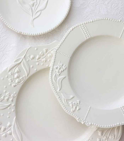 Ceramic Plate Lily of the Valley Embossed Flower Dinner Tableware ...