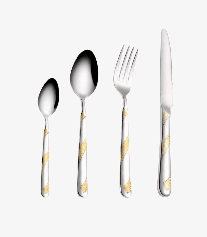 24 Piece Stainless Steel Gold Plated Cutlery Set