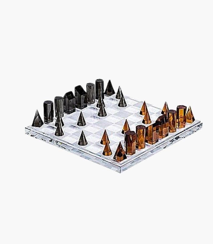 Contemporary Chess Set Crystal Chessboard Decor