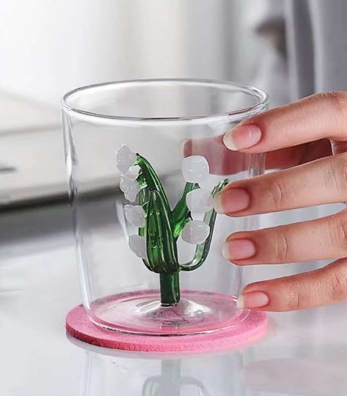 Drinking Glass Lily Of The Valley Transparent Hand-Blown Glass 370ml