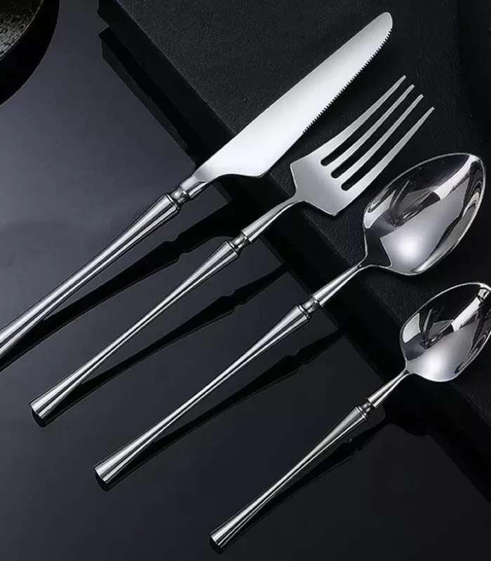 24 Pcs Cutlery Set Classic Stainless Steel Art Deco Silver