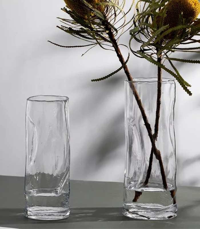 Tabletop Vase Transparent Crystal Glass with Swirls Cylindrical