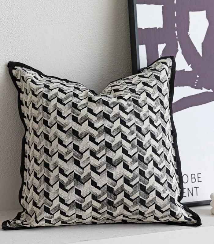 Geometric Cushion Cover Jacquard Grey 45x45cm