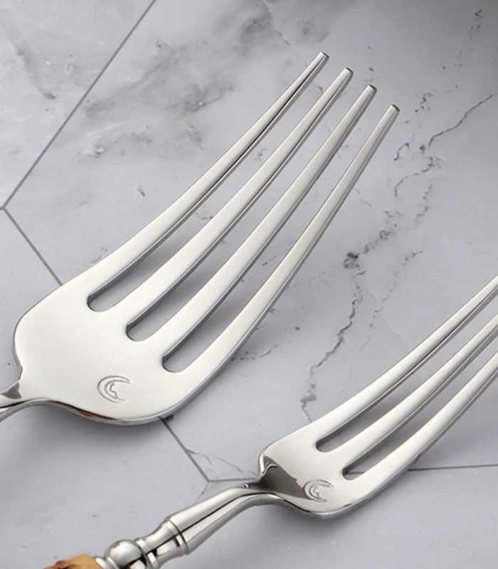 Cutlery Set Natural Bamboo Handle 304 Stainless Steel Silver