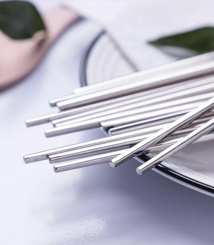 10 Pairs Chopstick Set Stainless Steel Pink Reusable 23.5 cm