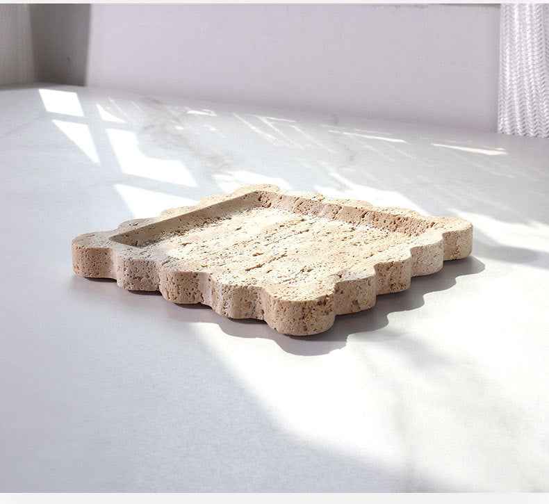 Decorative Tray Beige Stone Travertine Square 20 cm