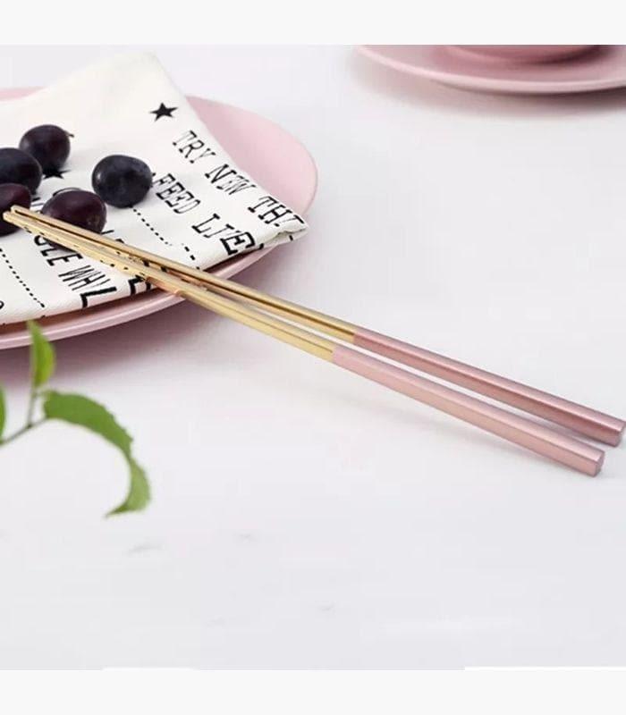 10 Pairs Chopstick Set Stainless Steel Pink Reusable 23.5 cm