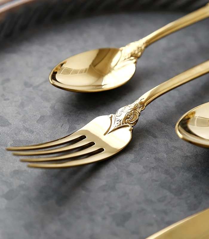 24 Pcs Flatware Vintage Cutlery Set Gold for 6 People 18/10 Stainless Steel